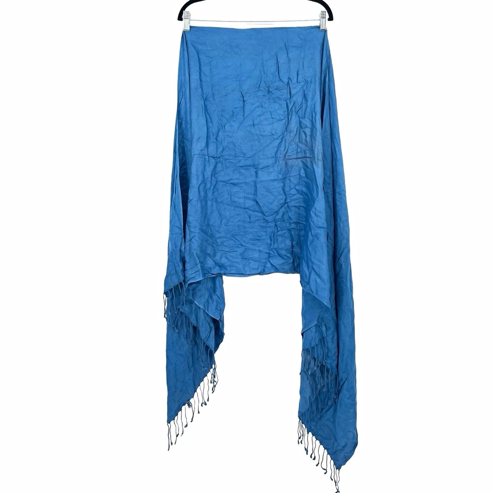 Symphony Designs Blue Solid Woven Viscose Fringe Shawl Wrap Women's 27x72 boho